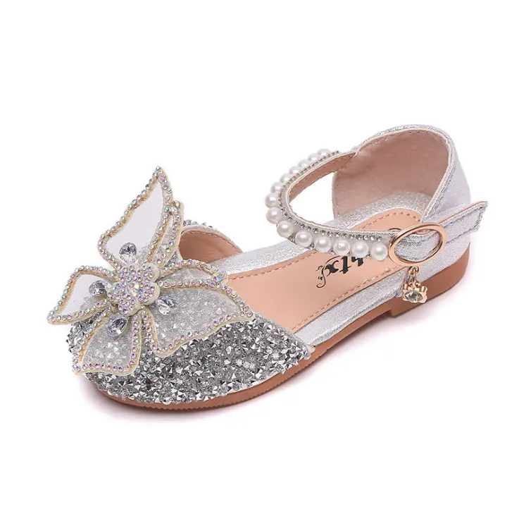 2021 New Girls Rhinestone Princess Shoes Sequins Kids Crystal Shoes Big Children Soft Sole Sandals