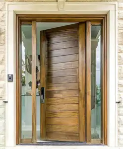 Merican-puerta delantera precolgada, entrada de madera dura de alta calidad, puertas principales de madera maciza con cerradura inteligente