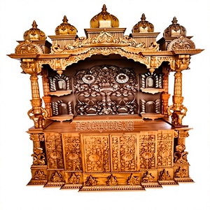 Templo de Madera de Teca Tallado a Mano con Diseño de Pavo Real para el Hogar, Templo de Madera de Teca de Diseño Clásico para el Hogar - Product Image 5