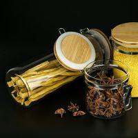 Récipient de nourriture de pot de stockage de couverture en bois de pâtes de cuisine en verre de Borosilicate élevé écologique avec le couvercle en bambou