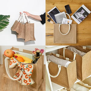 Sac fourre-tout en toile de jute à rayures, avec sangle en ruban rose et impression de logo personnalisé pour la publicité (vente en gros) - Product Image 6