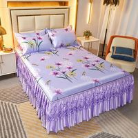 Nouvelle jupe de lit en soie glacée style Parisien, motif floral, lavable en machine, pour l'été