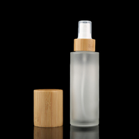 Botol Kosmetik 50ml Lotion Kaca Buram Tutup Bambu Besar Botol Pompa Semprot Kabut