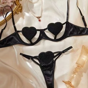 Conjunto de sujetador push-up sexy con forma de corazón hueco y bragas de satén, tanga de cintura baja, con aros, de dos piezas, al por mayor - Product Image 2