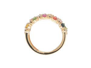 Anillo de banda ancha con pavé de diamantes y zafiros multicolor en oro rosa de 18 quilates, joyería de lujo vibrante para mujer - Product Image 3
