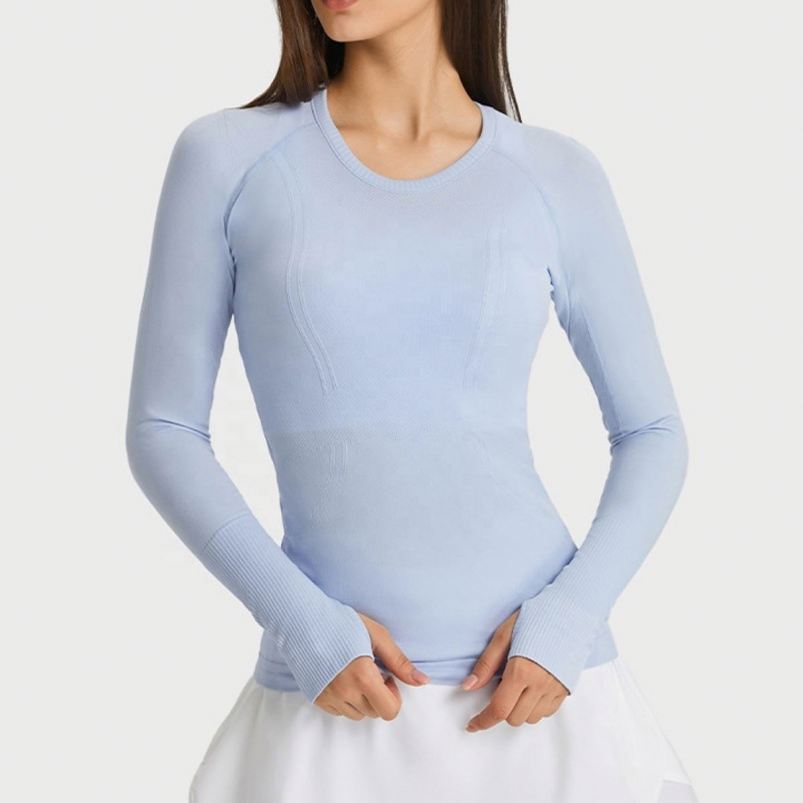 Casual Sport Yoga Running Breathable High Quality Plaid Regular Fit Long Sleeve T-Shirt Women