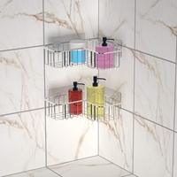 Étagère d'angle de douche moderne et durable en acier inoxydable chromé, support mural adhésif pour salle de bain, organisateur pour la maison