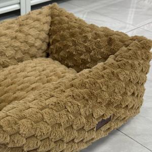 Rechthoekig effenkleurig op maat gemaakt sneeuwvlok fleece hondenbed zacht en comfortabel kaki hondenbed - Product Image 6