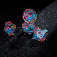 Ensemble de dés en résine liquide bleue, 7 pièces, faits à la main, à bords vifs, polyédriques, pour Dungeons & Dragons, MTG, jeux de société et de table
