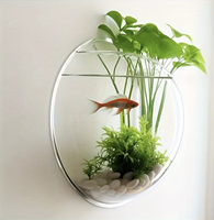 Aquarium mural ovale en plastique transparent, bol pour poissons de 2,5 L, aquarium silencieux pour salon, chambre à coucher, cuisine