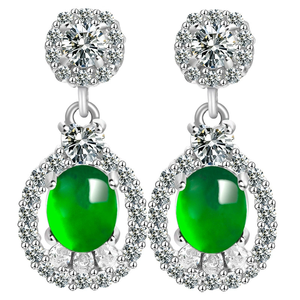 ต่างหูหยกเจไดต์แท้ เกรด A สีเขียว รูปทรงมุก เกรดเย็น ประดับเงินแท้ S925 แบบฝังกรงเล็บ สำหรับงานแต่งงาน ผู้หญิง - Product Image 5