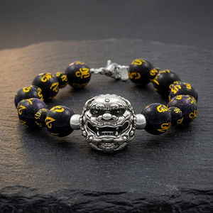 <b>Men's</b> Trendy Animal Lucky Lion Six Word Mantra High Quality Anniversary Sterling Silver <b>Beaded</b> <b>Bracelet</b> Claw Setting Third Party - Product Image 2