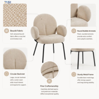 Fauteuil Boucle rembourré, dossier ovale, accoudoirs ronds, pieds en métal noir, ergonomique pour salon, bureau à domicile