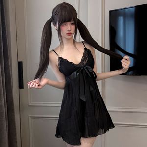 Nouvelle Robe de Nuit Plissée Pure Desire à Col en V Profond et Bretelles Fines, Rose, avec Nœud en Dentelle Sexy et Coussinets de Soutien-Gorge Intégrés, Vêtement d'Intérieur pour Femme - Product Image 2