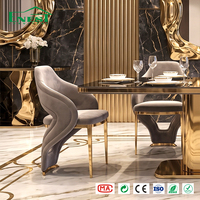 Juego de Comedor Moderno de Lujo con Mesa de Mármol y Latón Dorado, Sillas de Terciopelo, Proveedor Integral de Muebles para el Hogar