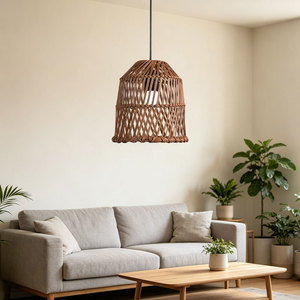 Lámpara Colgante Redonda de Ratán Tejida a Mano, E27, Luz LED Marrón, para Decoración de Hogar, Restaurante, Hotel - Product Image 1