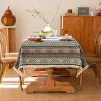 Nappe de table rectangulaire en coton et lin, style ethnique bohème, rayée, luxe léger, pour table basse, style français