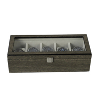 Boîtier de montre à 5 emplacements avec couvercle en verre transparent Boîte de montre vintage OEM avec dessus en verre placage de papier grain de bois