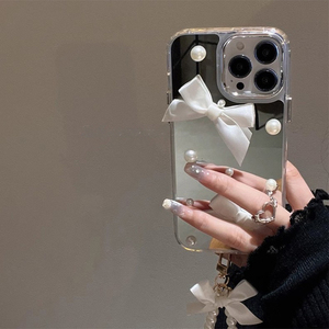 Sang trọng Bow Knot Gương điện thoại di động trường hợp đối với iPhone 17 Pro Max ngọc trai Bow chuỗi Hàn Quốc Ins phong cách của phụ nữ bìa cho Iphone 15 16 - Product Image 4