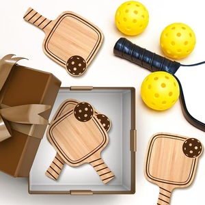 Wooden Pickball Shaped Coaster Square Cartoon Design Home <b>Desktop</b> Beverage Cup <b>Mat</b> Tabletop Divider - Product Image 1