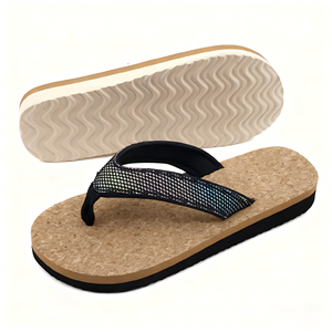 Sandales plates confortables en cuir pour femmes, printemps/automne/été, larges brides scintillantes, dégradé irisé noir coucher de soleil - Product Image 1