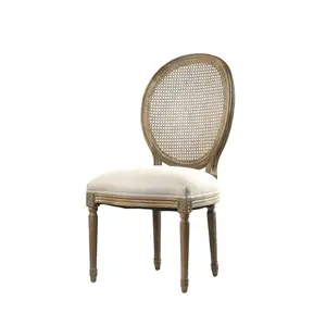 เก้าอี้จัดเลี้ยงซ้อนกันได้,กรอบไม้เนื้อแข็งดีไซน์วินเทจเก้าอี้ห้องรับประทานอาหารแบบกลมด้านหลังสไตล์ฝรั่งเศส