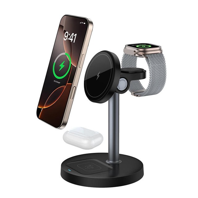 Hot Selling 3 in 1 Magnetic Adjustable Desk Wireless Charger with Fast Charging 15W Stand Holder