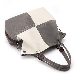 Canvas Shoulder <b>Tote</b> <b>Bag</b> Contrast Color Hobo Handbag Zipper Closure <b>Vintage</b> Women's Daily Travel <b>Bag</b> Two Straps Waterproof - Product Image 3