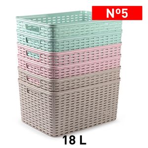 Cesto in Rattan 18 L Contenitore di Plastica per Organizzazione Domestica Colori Assortiti - Product Image 1