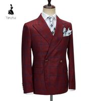 Costume ajusté à double boutonnage à carreaux rétro YZ pour hommes, tenue de mode pour le travail et les loisirs, idéal pour les employés de bureau