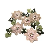 3D Bunga Rajut Bordir Tambalan Manik-manik Mutiara Desain Applique
