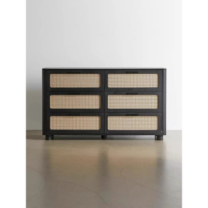 ตู้ลิ้นชักไม้เนื้อแข็งสไตล์ฝรั่งเศส 6 ลิ้นชัก พร้อมตู้เก็บของหวายสีดำ เฟอร์นิเจอร์ห้องนอน - Product Image 2