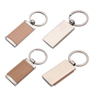 Porte-clés rectangulaire en bois durable, double face, avec logo gravé au laser, grain de bois, prix usine OEM, vente en gros - Product Image 1