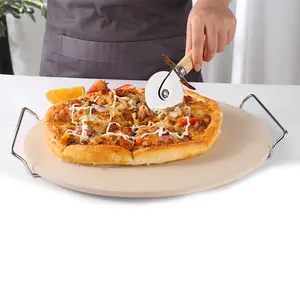 Pizza baking stone cordierite plate and pizza cutter set