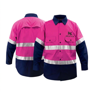 <b>Man</b> High Quality Visibility Safety <b>Shirt</b> Pink Navy Reflective Front Long Long Sleeve Workwear <b>Shirt</b> <b>For</b> <b>Man</b> - Product Image 1