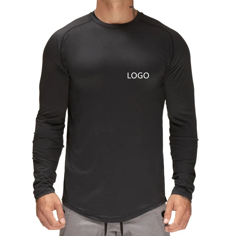 Athletic Apparel Manufacturer Custom Printed Mens Long Sleeve Tshirt Muscle Fitness Sports Slim Fit Gym T Shirt Men Long Sleeve