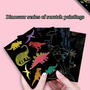 Venta al por mayor niños pintura DIY papel artesanal 9 piezas dinosaurio tema Magic Scratch Paper Art Set Rainbow Magic Scratch Card - Product Image 2