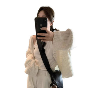 Cardigan court en tricot pour femme, col en V, manches longues, coupe ample, décontracté, mode automne-hiver, pull-manteau - Product Image 5