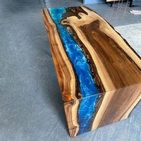 Table moderne en bois avec cascade et résine époxy pour salon, cuisine, salle à manger ou appartement, meubles de maison en bois massif