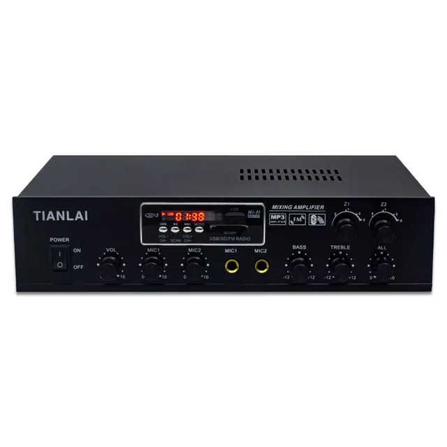 TIANLAI Mixing Amplifier with Bluetooth MP3 USB SD FM Radio 2 Zone Control for PA System Public Address Audio Speaker