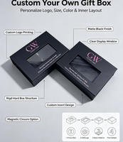 Boîte cadeau personnalisée pour ongles à presser, style livre magnétique, boîte rigide avec fenêtre transparente en PET, emballage cosmétique noir mat