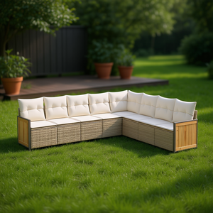 Ensemble de canapés de jardin modulaires en rotin beige, meubles d'extérieur confortables, design contemporain, coussin en mousse haute densité - Product Image 2