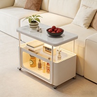 Table d'appoint roulante de style italien-nordique, table d'appoint de canapé pour salon, petit chariot mobile avec plateau en pierre artificielle et rangement