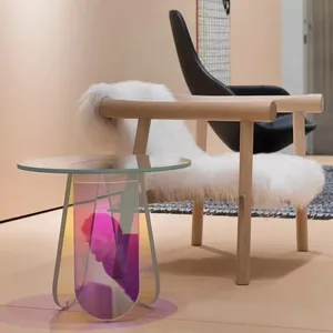 Tabela de café acrílico decorativo nórdico, barra de mesa redonda transparente iridescente pequena 40cm
