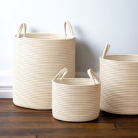 Panier à linge en tissu de coton tissé à la main avec poignées, style Instagram, rangement cylindrique pour vêtements et jouets en peluche