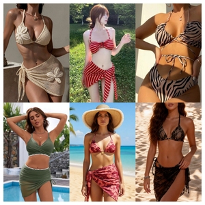 Nouvelle Collection Maillot de Bain 3 Pièces Femme – Ensemble Bikini Imprimé Col V Profond Extensible avec Jupe et Volants Découpés – Motifs Assortis Aléatoires - Product Image 5