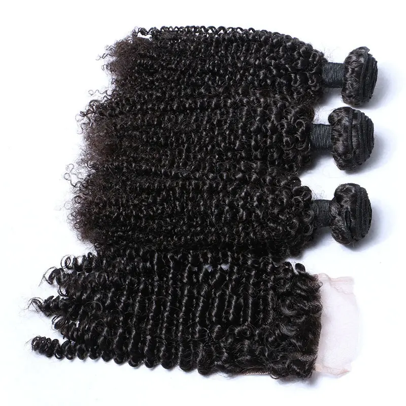 Factory Price Cheap Kinky Curly Virgin Brazilian Human Hair Weave 3 Bundles with Closure