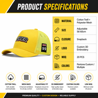 Casquette de camionneur ajustable à 6 panneaux en sergé de coton noir, style streetwear de luxe, avec broderie de logo personnalisé