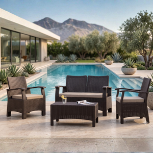 Ensemble de meubles de conversation d'extérieur en rotin tressé robuste de qualité commerciale, 4 pièces, avec coussins épais haute densité pour patio et jardin - Product Image 5