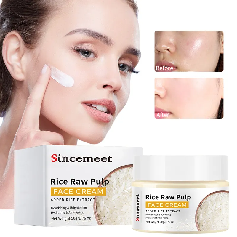 50g di prodotti Spot di riso crudo polpa sbiancante crema per il viso acido ialuronico ricostituire acqua crema per il viso crema sbiancante per il viso per le donne